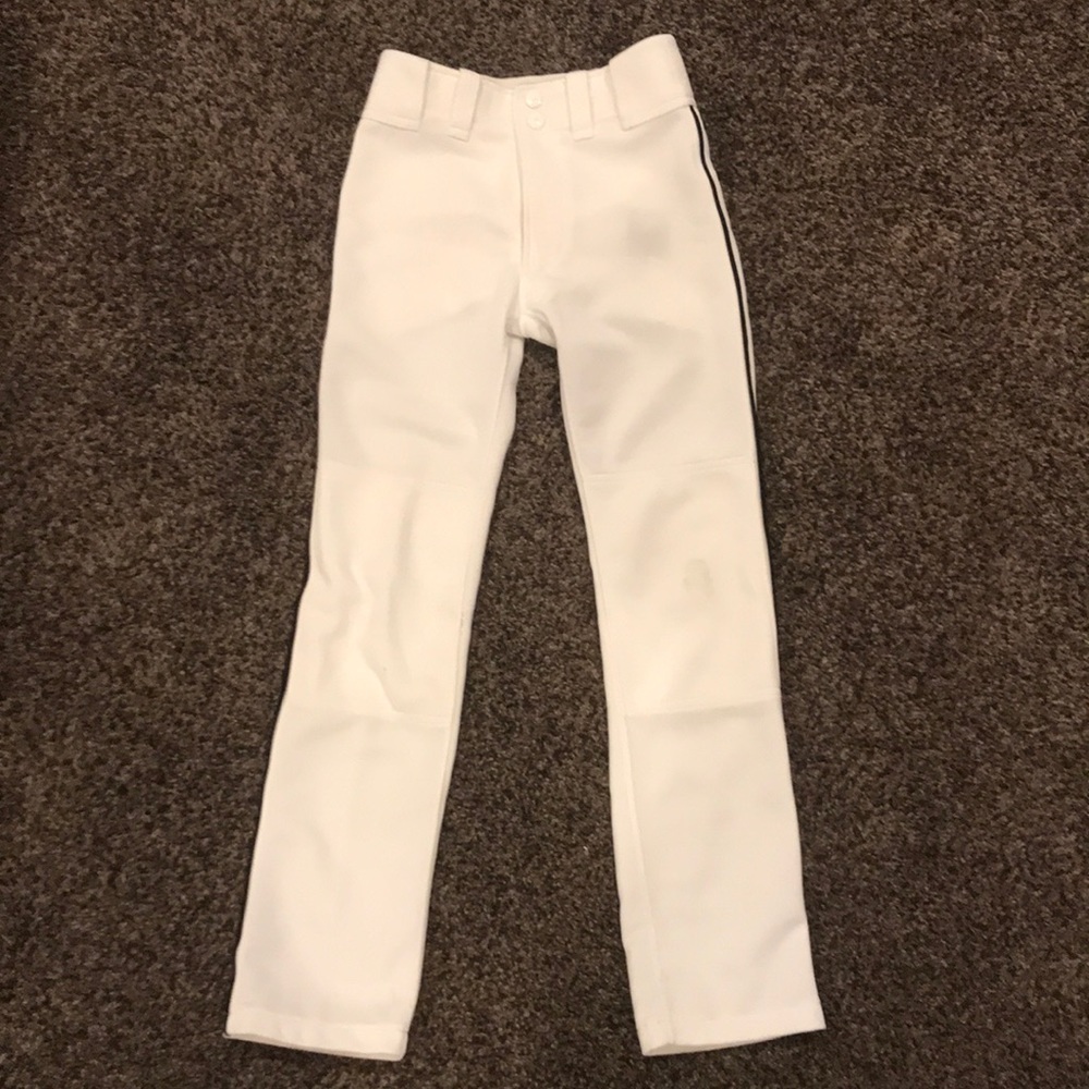 long baseball pants with black piping
